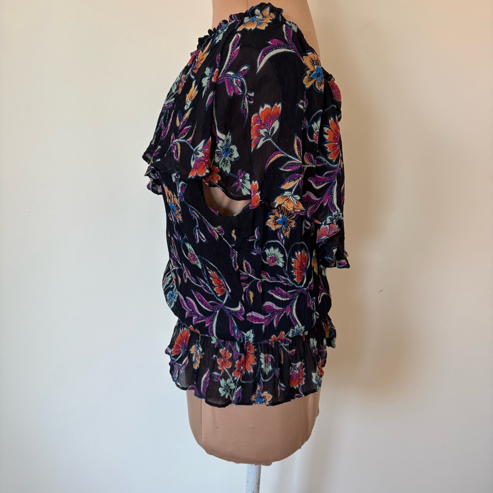 Ramy Brook Floral Printed Aurora Navy Jardin Blue One Shoulder Top EUC Small - Picture 6 of 12